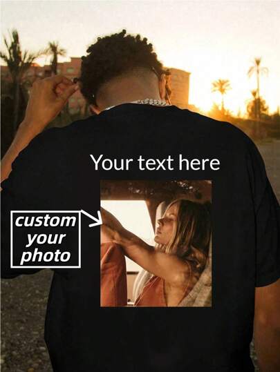 Plus Size Customized Text/Photo Men's T-Shirt (Up To 6XL): Muscle Fit Text/Photo Tees - Where Big Frames Meet Bigger Personalities,Multi-Occasion Applicability Such As Gym/Nightclub/Business Leisure, Etc.