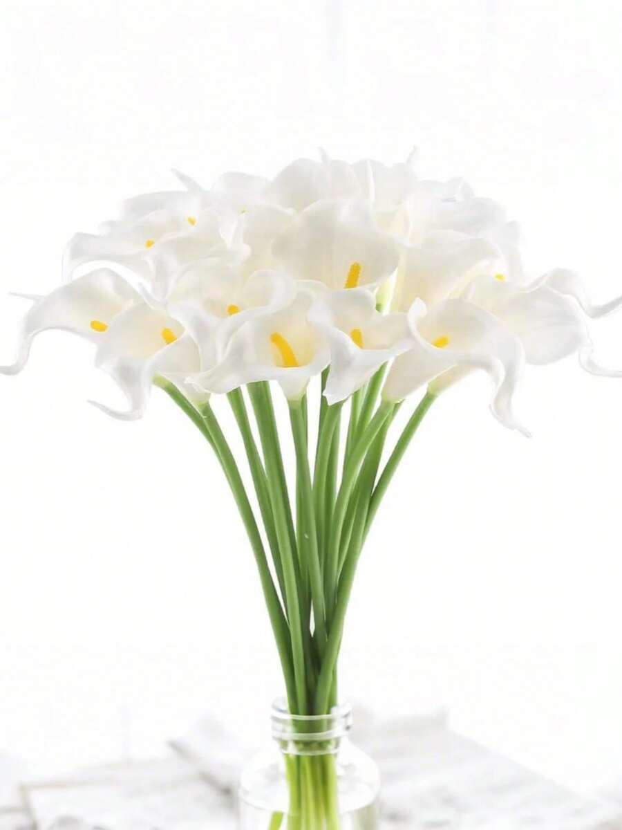 MEHELANY 12支/6支/1支 40厘米 白色人造马蹄莲，PU材质，仿真马蹄莲花束，适用于家居婚礼装饰、室内外装饰、花园装饰、派对装饰、波西米亚风装饰、节日派对装饰、母亲节生日庆祝、日常礼物 - 白色 - 查看 1