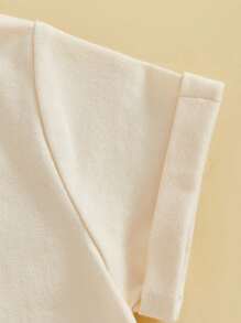 Baby Girls Summer Sweet Jumpsuit Short Sleeve Round Neck Bow Embroidery Casual Romper - Apricot - View 6