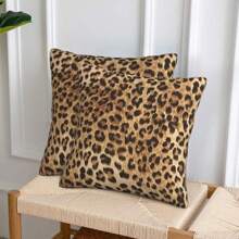 Bộ 2 vỏ gối trang trí họa tiết da báo, thích hợp cho gối sofa, gối vuông trang trí hiện đại cho phòng khách, phòng ngủ, nệm, sử dụng ngoài trời, thiết kế hai mặt, không bao gồm ruột gối. - Cà phê nâu - Xem 5
