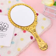 1 pieza Espejo de mano redondo de color metálico elegante, tamaño grande de 9.8 pulgadas * 4.5 pulgadas, espejo de vanidad para mujer, espejo de maquillaje ligero, adecuado para uso doméstico, maquillaje, barato, decoración de habitación, tocador, viaje, dormitorio, accesorios de maquillaje, espejo, espejo de vanidad, mini espejo, espejo compacto, espejo pequeño, espejo de mano