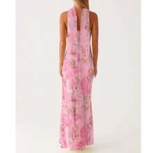 Womens Floral Strapless Dress Y2k Backless Sleeveless Tube Maxi Long Dresses Sexy Mesh Bodycon Summer Beachwear - Rose Bloom - 查看 5