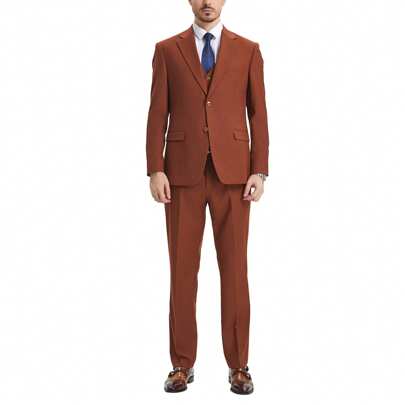 Mens 3pc Suit Hybrid Fit Solid Notch Lapel Jacket With Matching Vest  Pants For Weddings, Graduations, Prom, Etc
