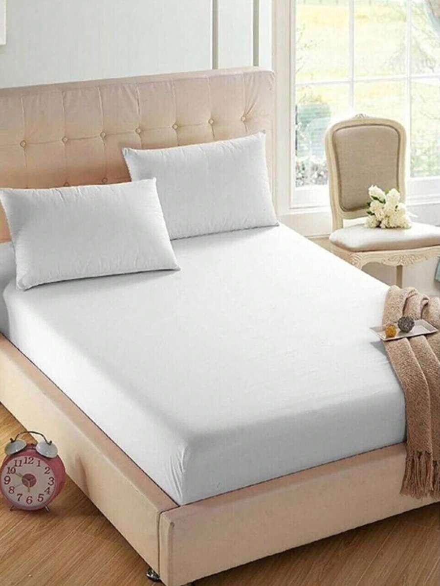 2/3 件柔软彩色床笠和枕套 | 所有尺寸 | 所有颜色 | 1 件床笠 2 件枕套 | 土耳其棉 | 床笠套装 100*200 160x200 180x200 枕套 50*70 - 白色 - 查看 1