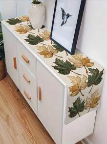 1pc Modern Leaf Pattern Linen Table Runner For Seasonal Holidays Like Halloween And Day Of The Dead. Suitable For Dressing Table Scarves, Table Protection, Family Gathering, Holiday Decoration, Home Decor, Gifts, Party Decor