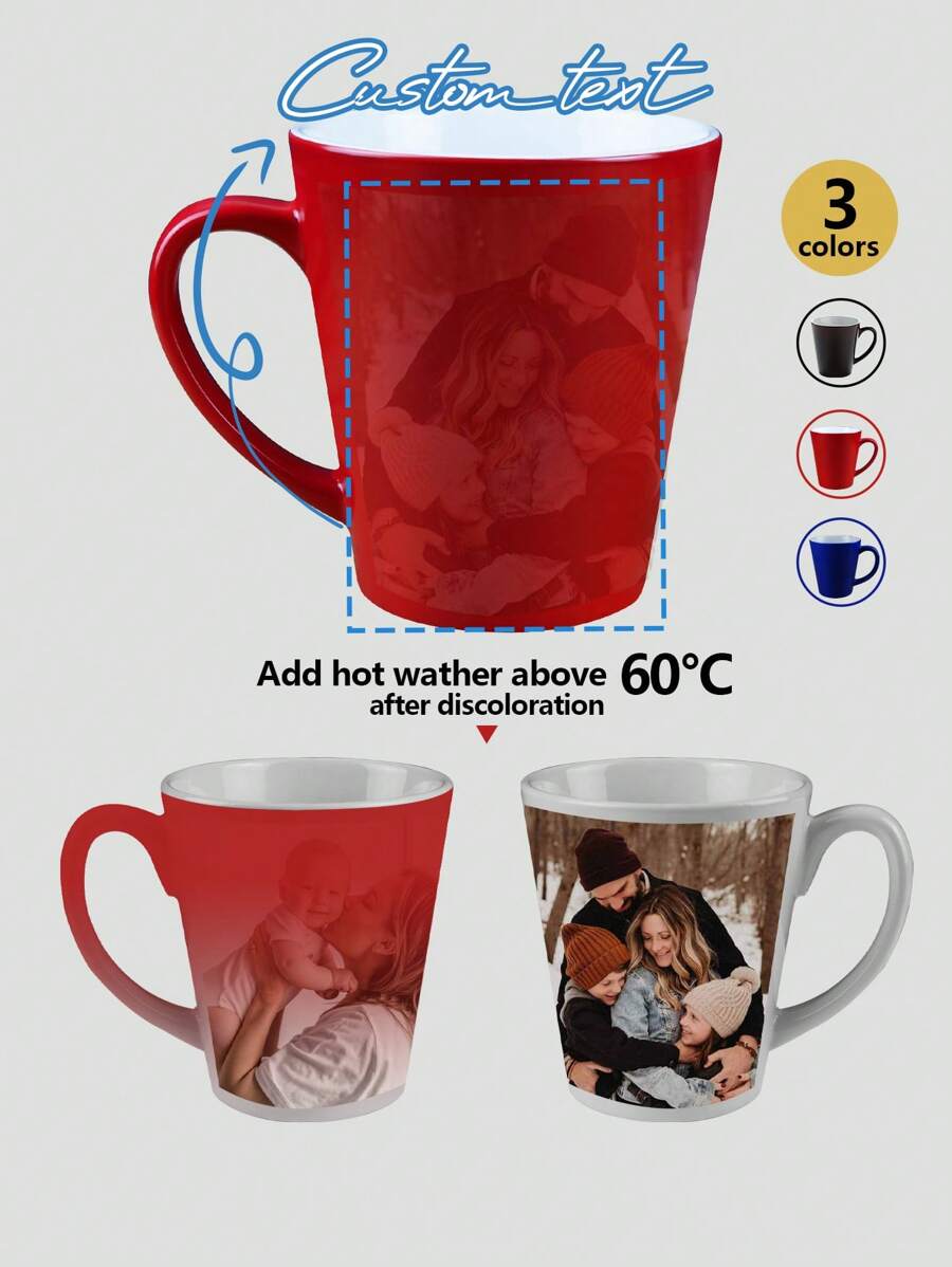 1pc Personalized Cone Color Changing Magic Mug, Mother's Day Custom Picture Mug, Holiday Gift For Mom, Birthday Gift, Color Changing Mug, Perfect Easter Gift For Him/Her, Unique Gift For Special Occasions, Personalized Photo Coffee Mug, Custom Camping Mug, Custom Christmas Gift, Personalized Anniversary Photo Mug, Perfect Gift For Family, Friends, Baby,Office Decor,Kitchen Essentials - Multicolor - View 1