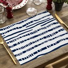2/4pcs Simple Geometric Square Placemats, Abstract Neutral Style Artwork In Black & White, Blue, And Brown Linen Tablemats, Suitable For Daily Dining Table, Kitchen, Dining Room Decor, Home Decor, Holiday Decor, Tabletop Decor, Outdoor Picnic Decor, And Gifts, 12x16.5 Inches