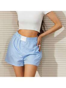 Women Elastic Waist Shorts Casual Short Pants Pajamas Bottoms Summer Lounge Shorts - 藍色 - 查看 2