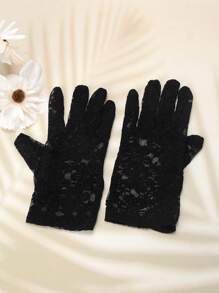 2 件装花卉印花波西米亚风涤纶纤维简约新娘手套，适合婚礼、宴会、四季穿着