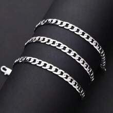 925 Sterling Silver Italian 5mm Cuban Necklace, Made In Italy 18K Gold Plated Solid Cut Cuban Necklace For Valentine's Day, Wedding Anniversaries, Christmas, All Kinds Of Festivals, Special Occasions, Gift Box. - Silver - View 3