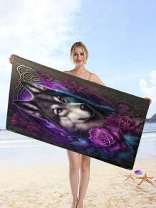 1 件玫瑰狼图案沙滩巾，超强吸水速干游泳巾，轻盈柔软的沙滩毯，适合海滩、游泳、户外、露营、旅行，是理想的海滩必备品，是送给家人和朋友的夏季旅行、假期浴室装饰的绝佳礼物
