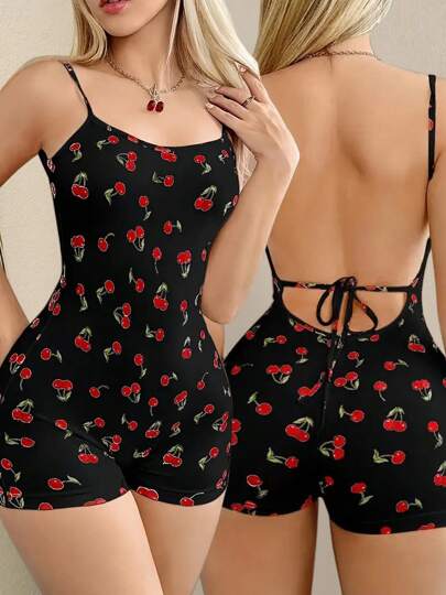 1 pièce Combinaison sans dos à imprimé cerise