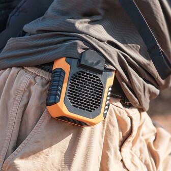 1pc 6000mAh Outdoor Hanging Waist Clip Fan, Hanging Neck Fan With Lanyard, USB Rechargeable 3-Speed Wind Adjustment Desktop Fan, Portable Bladeless Waist Fan With Belt Clip, Power Bank Fan Dual Purpose, Handheld Fan For Outdoor Camping, Hiking, Traveling