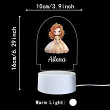 1 pièce Lumière d'illusion LED 3D de lampe de nuit décorative de cadeau d'anniversaire avec personnalisation de nom de princesses de bande dessinée, lumière chaude, cadeau de Noël