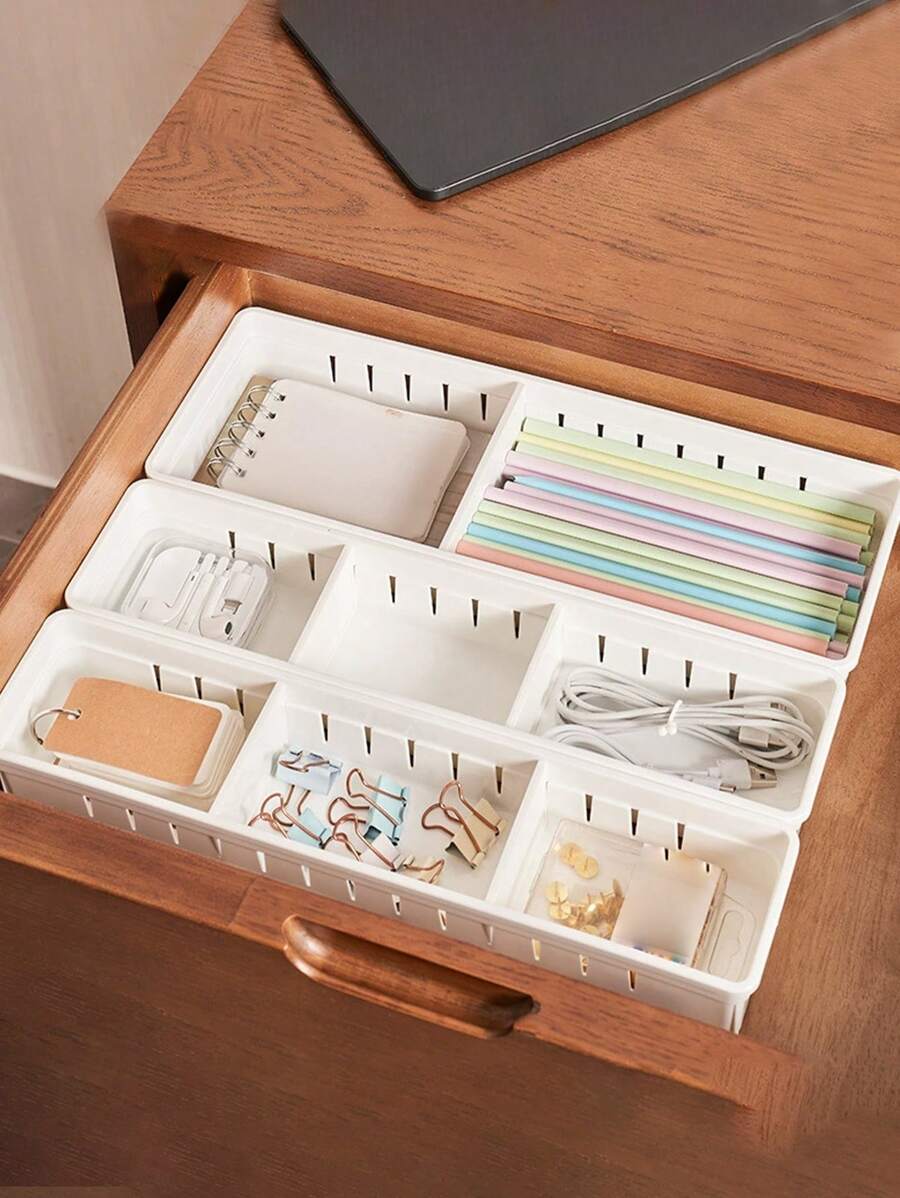 1 pieza Organizador de escritorio de plástico con múltiples compartimentos y divisor, caja de almacenamiento para oficina, hogar, baño, clasificación de suministros de cocina