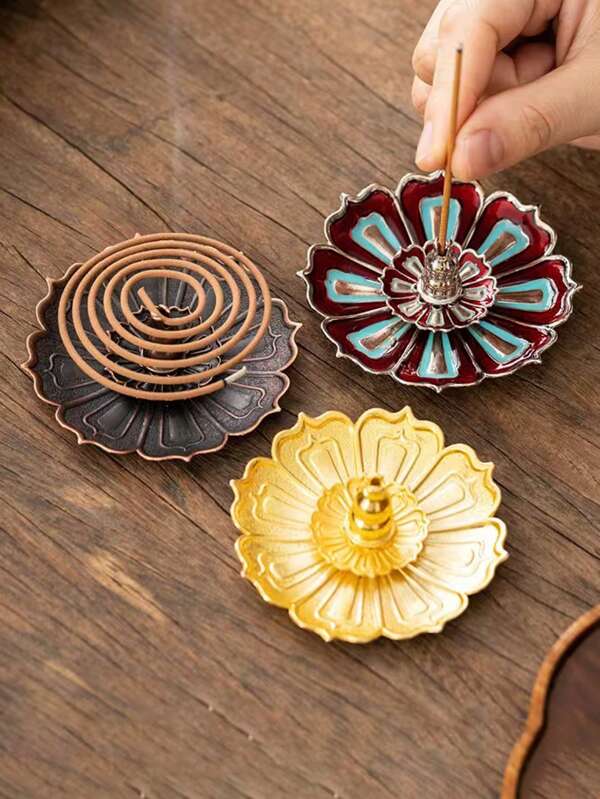 Porte-bobines antimoustiques multifonctionnel, brûleur d'encens en forme de fleur de lotus, support à bâtons d'encens en forme de gourde, convient pour les accessoires de salon, la méditation, le yoga, la décoration de table, la décoration de maison et de temple