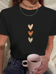 Camiseta Feminina Babylook T shirt coração fé esperança  amor degradê 100% Algodão Várias Cores - Preto - Visão 2