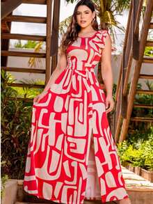 Plus Size Women's Minimalist Printed Sleeveless Dress