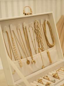 3-Layer Locking Large Capacity Jewelry Storage Box, Portable Jewelry Storage Box, Dresser Jewelry Storage Box With Drawer - White - View 7