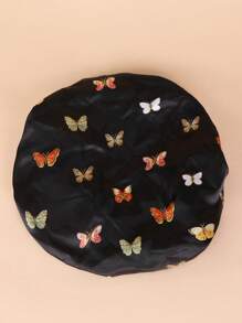 1 件装时尚优雅蝴蝶印花头套发帽睡眠帽 - 黑色 - 查看 2