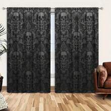 2pcs Skull Print Art Deco Curtains Enhance The Home Style And Are Suitable For Artistic Home Window Decoration In Living Room, Bedroom, Shower Room, Balcony