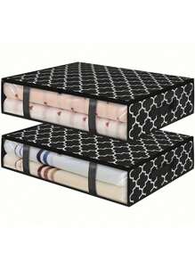 Non-Woven Fabric Under Bed Storage Bag, Clothes Packing Organizer Bag, Transparent Visible Quilt Storage Bag