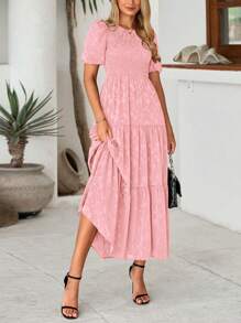 Women's Summer Dresses Floral Pattern Midi Sundresses Short Sleeve Puffy Sleeve Flowing A-Line Halter Bohemian Dresses