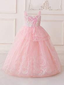 Pink Sequin Camisole Dress For Young Girls, Princess Dress Suitable For Parties And Performances - Pink - View 6