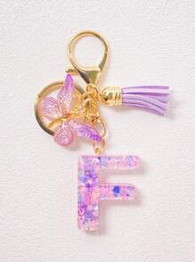 1pc A-Z English Letter Creative Keychain, Kids Backpack Accessories, Butterfly Letter Pendant Keychain For Girls, Bag Charm - Purple - View 14