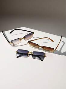 3 Pieces Of Frameless Cut-Edge, Square Concave Shape, Personalized Fashion, Retro Youth Glasses - Multicolor - View 3