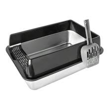 Stainless Steel XXL Cat Litter Box For Large Cats, 30L Large Capacity, Easy To Clean, Non-Stick, No Urine Leakage, 60x40x30 Cm - màu đen - Xem 3