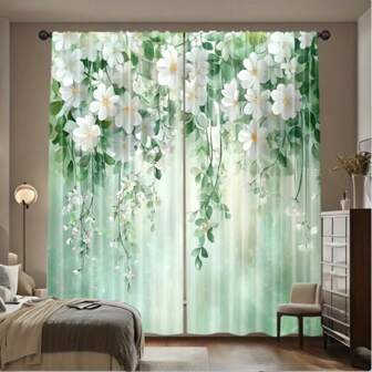 2 stuks, fris groen wijnstok wit bloemenpatroon, 3D digitaal printen, veelgebruikt in woonkamer, slaapkamer, balkon en studeerkamer, creëert een natuurlijke en warme sfeer