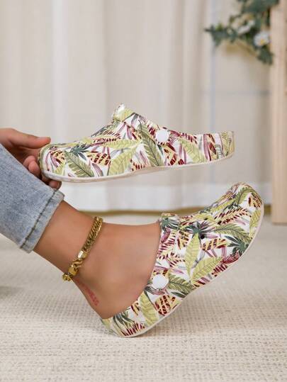 New Ladies Garden Shoes, Adjustable Loose Flat Slip-On, Suitable For Bedroom/Travel/Beach, Closed Toe Slippers