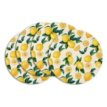 4pcs/6pcs/8pcs/Set Yellow Lemon Theme Placemats, 14 Inch Round Spring/Summer Holiday Table Mats Suitable For Party, Kitchen, Dining Room Decor