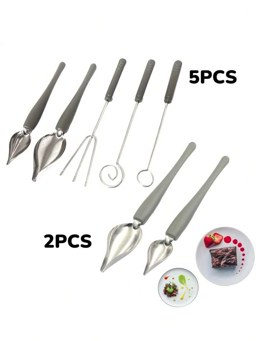 2/5pcs, Candy Dipping Tools Chocolate Dipping Fork Spoons Set Culinary Decorating Spoons Chef Art Pencil For Decorative Plates