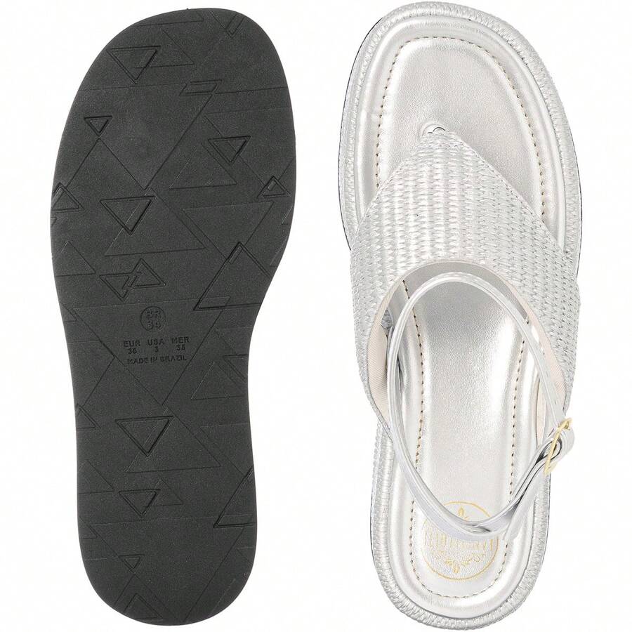 Women's Flatform Sandals Comfortable Flip Flops - Plateado - Ver 1