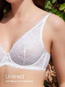 Wingslove Floral Lace Underwire Deep V-Neck Sheer Sexy Lingerie Bra – Adjustable Straps, Supportive Cups & Transparent Mesh Design For Women