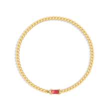 TUANZISP 1pc Women Birthstone Beaded Adjustable Bracelet, Luxury Gold Tone Stainless Steel Elastic Charm Bracelet, Elegant Birthday Gift For Her