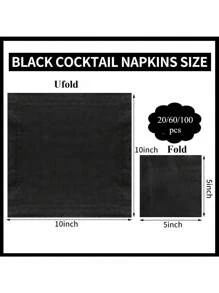 20/60/100 件黑色鸡尾酒餐巾黑色饮料餐巾一次性 5 英寸 X 5 英寸和展开 10 英寸 X 10 英寸黑色纸巾适用于酒吧、婚礼、生日、母亲节、父亲节 - 黑色 - 查看 2