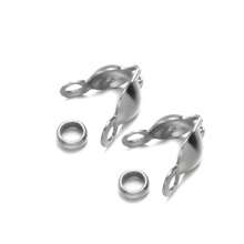 100 Stücke/Los Edelstahl Quetschperlen Kappen Knoten-Abdeckungen Muschel Umklapp-Perlen-Kappen mit Endkappen für Schmuckherstellung Kunsthandwerk DIY