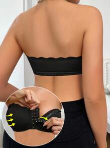 Sexy Comfort Push-Up Bandeau Bra Strapless For Women Front Closure Wireless Underwear Tube Top Wavy Edge No Show Bralette Bandeau Adjustable Scallop Trim Lingerie Breathable Everyday Lingerie & Underwear For Women