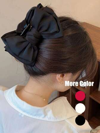 1pc Elegant Minimalist Solid Color Bow Hair Clip, College Style, Suitable For Women's Daily And Casual Wear Hair Claws Claw Clips Hair Clips Hair Jaw Clip Hair Clamps Hair Clutch Hair Catcher Clip, Black Hair Accessories Fall Winter For Vacation Outfits Woman
