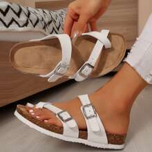 Women's Casual Fashion Adjustable Buckle Comfort Arch Support Sandals, Cork Insole Sport Memory Foam Cushioning Anti-Slip Orthopedic Sandal Slippers - 白色 - 查看 5