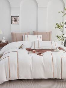 3pcs Synthetic Washed Cotton Beige Mini Pom Pom Duvet Cover Set, 1 Duvet Cover 2 Pillow Shams, Bedding Set