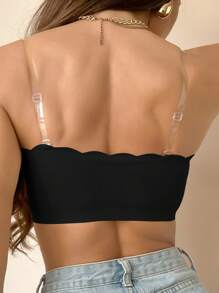 Front Button Seamless Underwear For Women, Detachable Transparent Shoulder Strap Anti-Slip Gather Push Up Invisible Backless Bra - Black - View 5