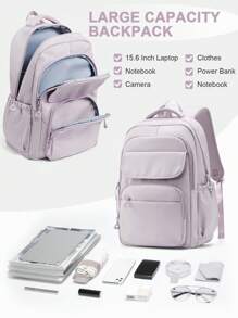 School Backpack Laptop Backpack 15-17 Inch For Women, Lightweight School Bookbag Woman 15.6" Computer Bag , Purple - Purple - View 6