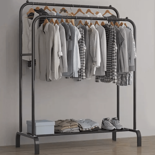 Clothes Rack, Clothes Rack, Metal Clothes Rail, Heavy Duty Clothes Rail With Bottom Rack For Coats, Skirts, Shirts, Sweaters, Black 110CM