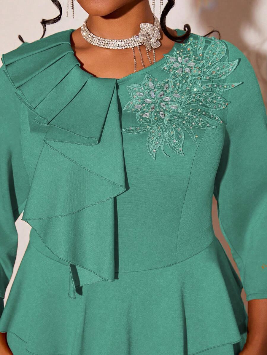 Mgiacy-Lady New Arrival Round Neck Plus Size Ball Dress Floral Hot Fix Ruffle Overlay Mgiacy-Classy Mermaid Bodycon Dress