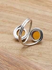 Yellow Onyx 925 Sterling Silver Gemstone Adjustable Ring - 黃瑪瑙 - 查看 5