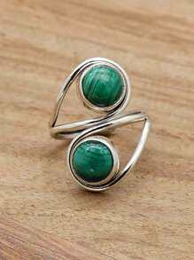 Malachite 925 Sterling Silver Gemstone Adjustable Ring - Malachite - View 2